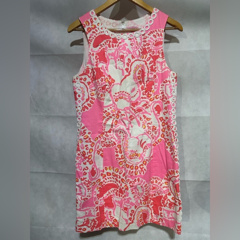 Lilly Pulitzer Women’s 10 Mila Shift Pink Dress Trunk in Love Beachy Coastal EUC